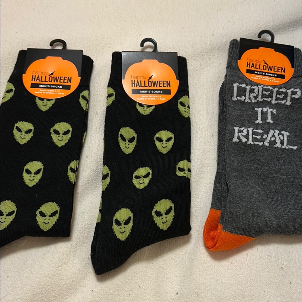 Men's Alien and Creepy Socks - Black, Gray, Orange